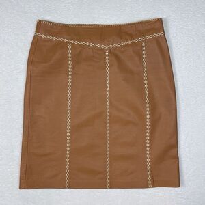 Vintage GAP Khaki Leather Skirt 10 Lined Contrasting Stitch Camel Brown Y2K